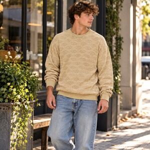 Bobby Chan Crewneck Sweater Silk Cotton Geometric Knit Y2K Style Men's Large